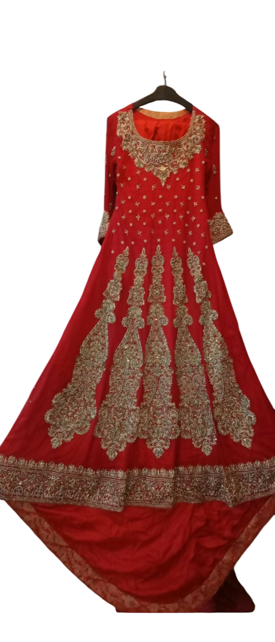 Red Long Bridal Maxi with Golden Dupatta | Women Bridals | Small | Worn Once