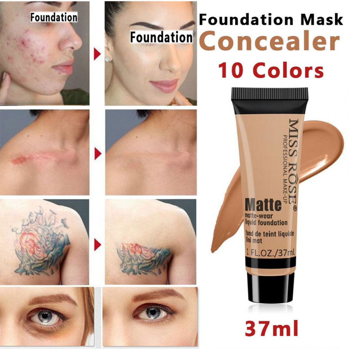 Buy Miss Rose Long Lasting Liquid Full Skin Coverage Soft Matte Foundation 37 - Ml in Pakistan