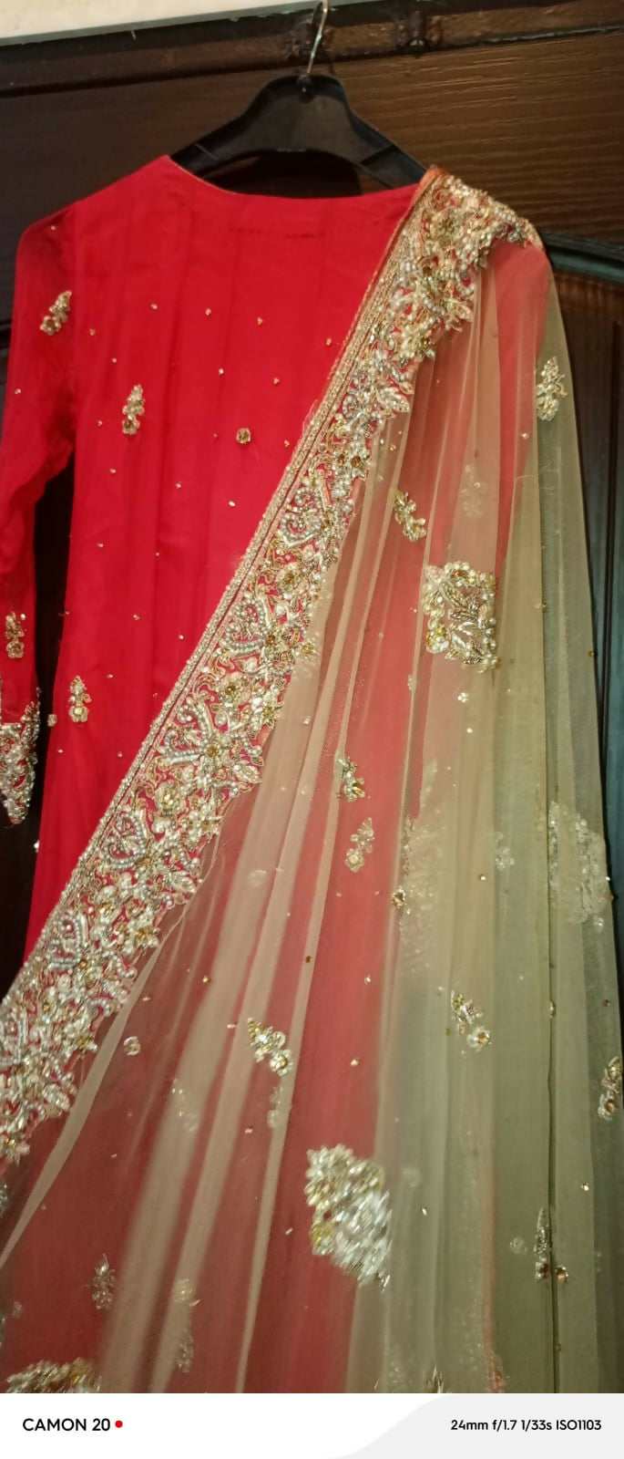 Red Long Bridal Maxi with Golden Dupatta | Women Bridals | Small | Worn Once