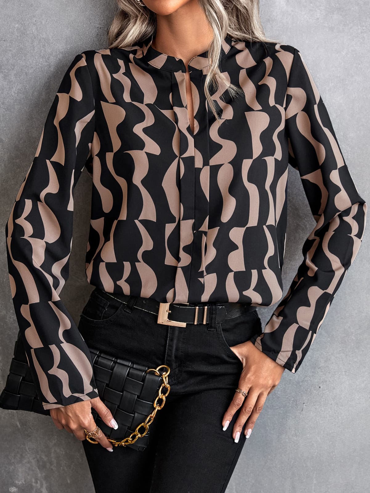 Buy Shein Allover Print Notched Neck Blouse in Pakistan