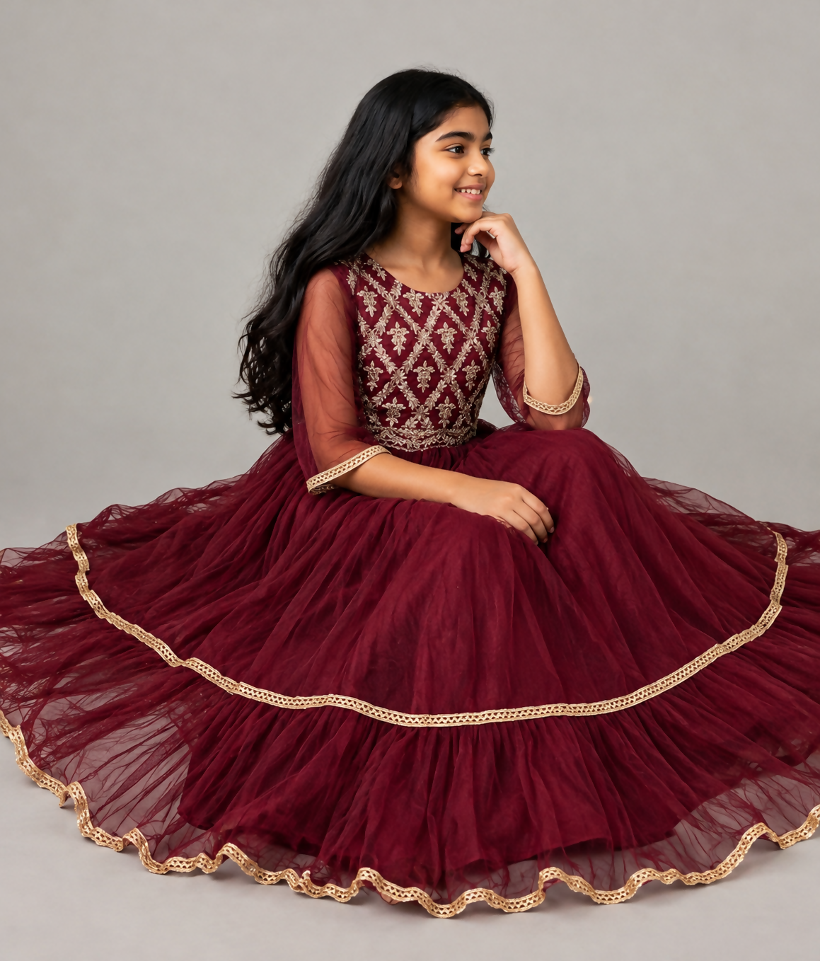 Maroon Maxi | Kids | Girls Skirts & Dresses | 7 to 10 Years | Medium | Worn Once