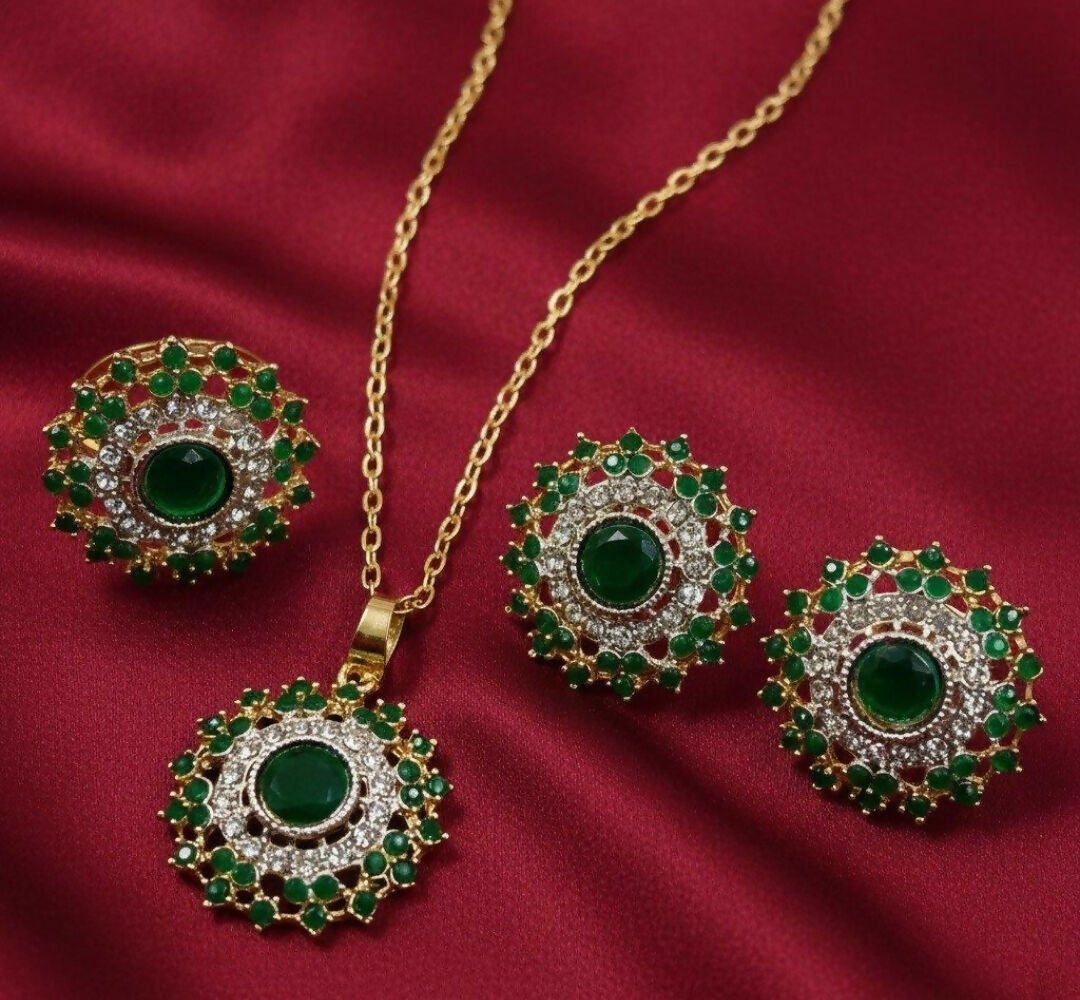 Round Stone Flower Pendant Set-00268 | Women Jewelry | Necklaces & Pendants | Brand New