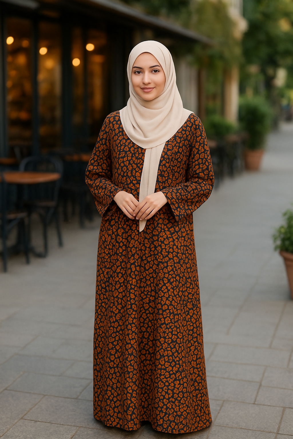 Blue and Orange Printed Front Open Abaya | Women Accessories | Large | Brand New