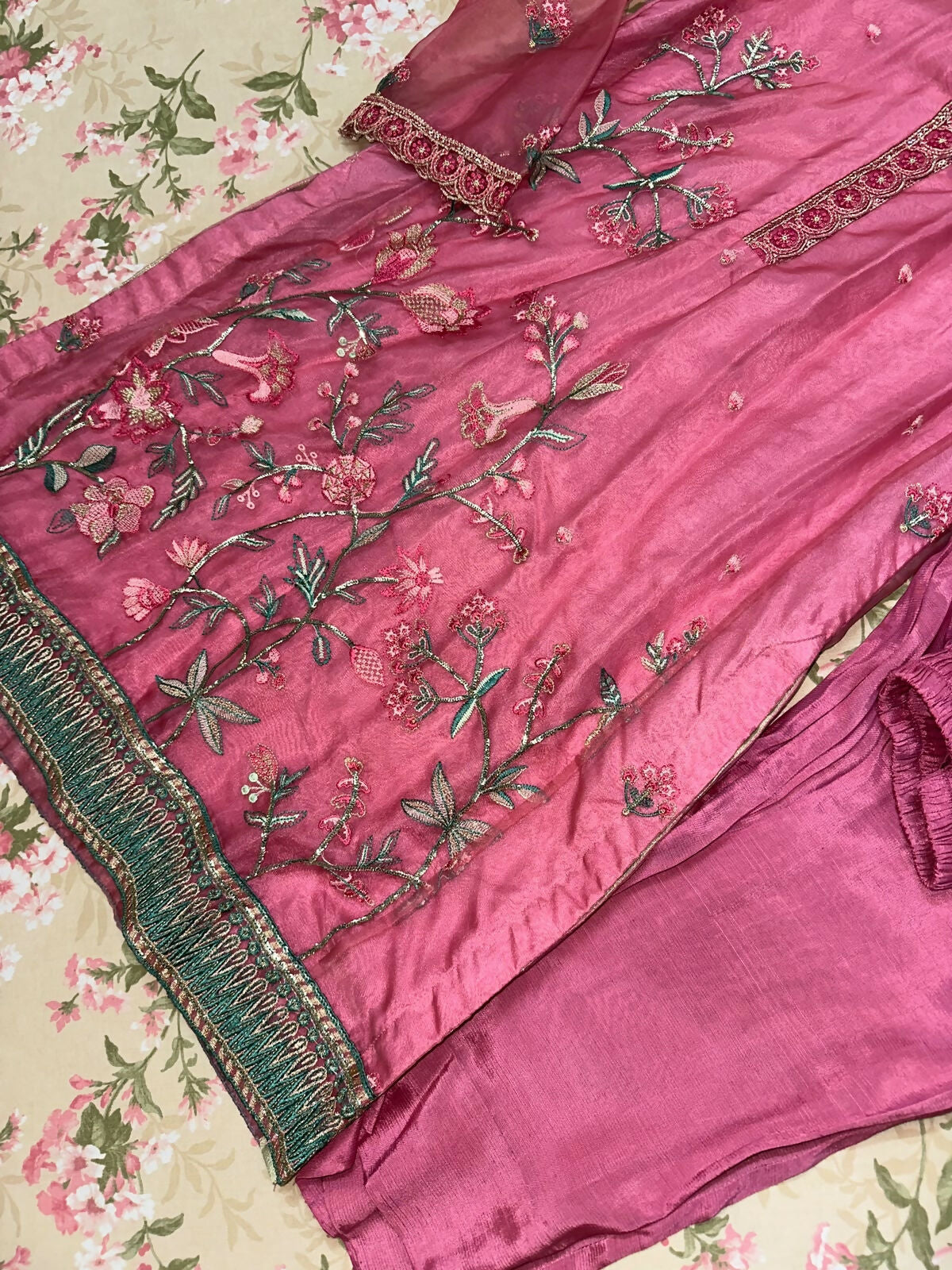 Declare Pink Organza Suit | Women Locally Made Kurta | Small | Worn Once