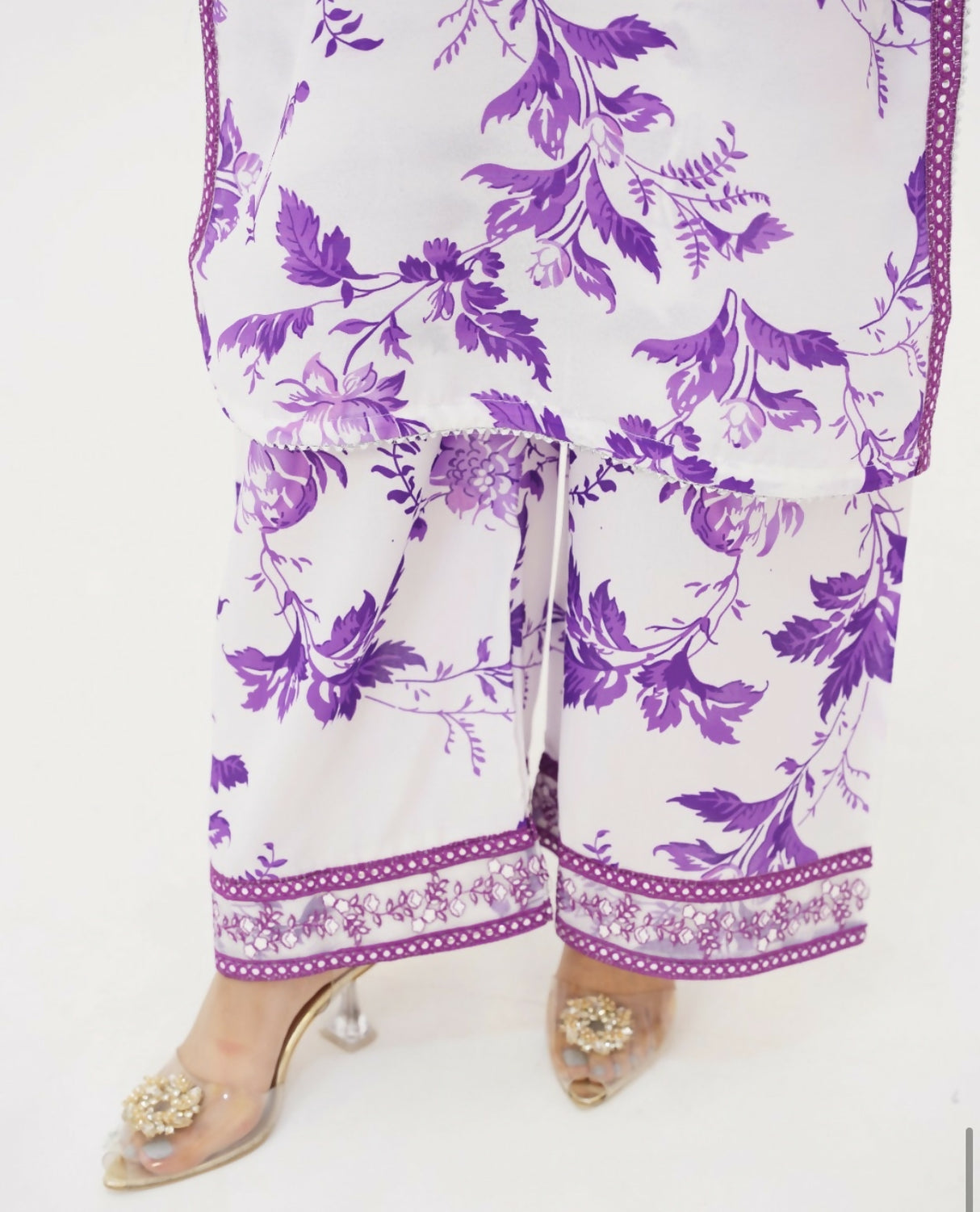 Beautiful White & Purple Suit | Women Locally Made Kurta | Small | New