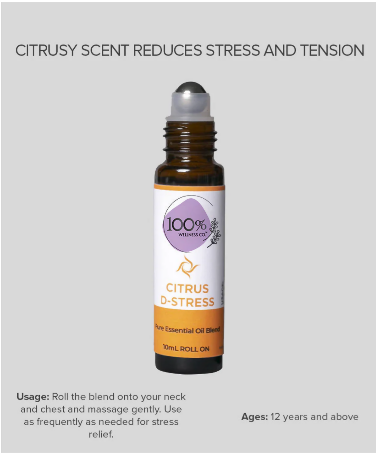 100% Wellness | Citrus D - Stress Roll-On | Women Beauty | Brand New
