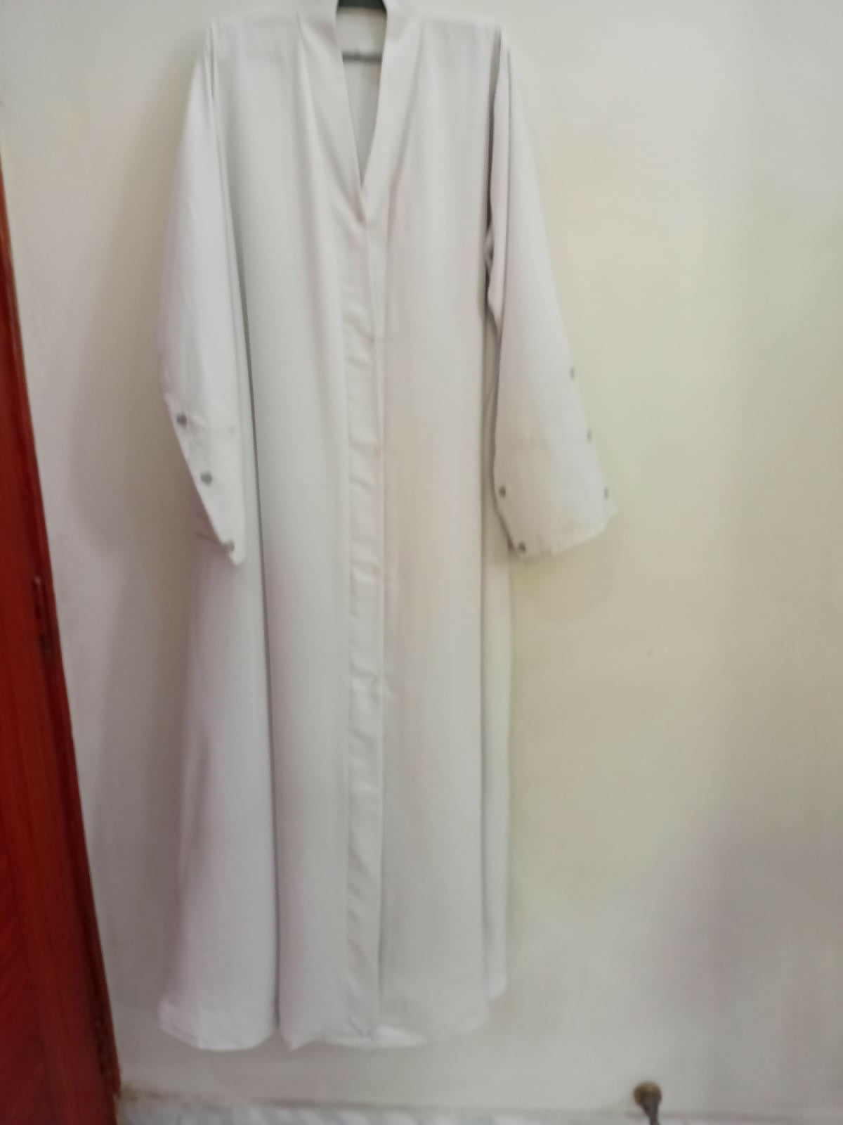 Pearl-Grey Heart Embroided Sleeves Front Open Abaya| Women Accessories | Large | Brand New