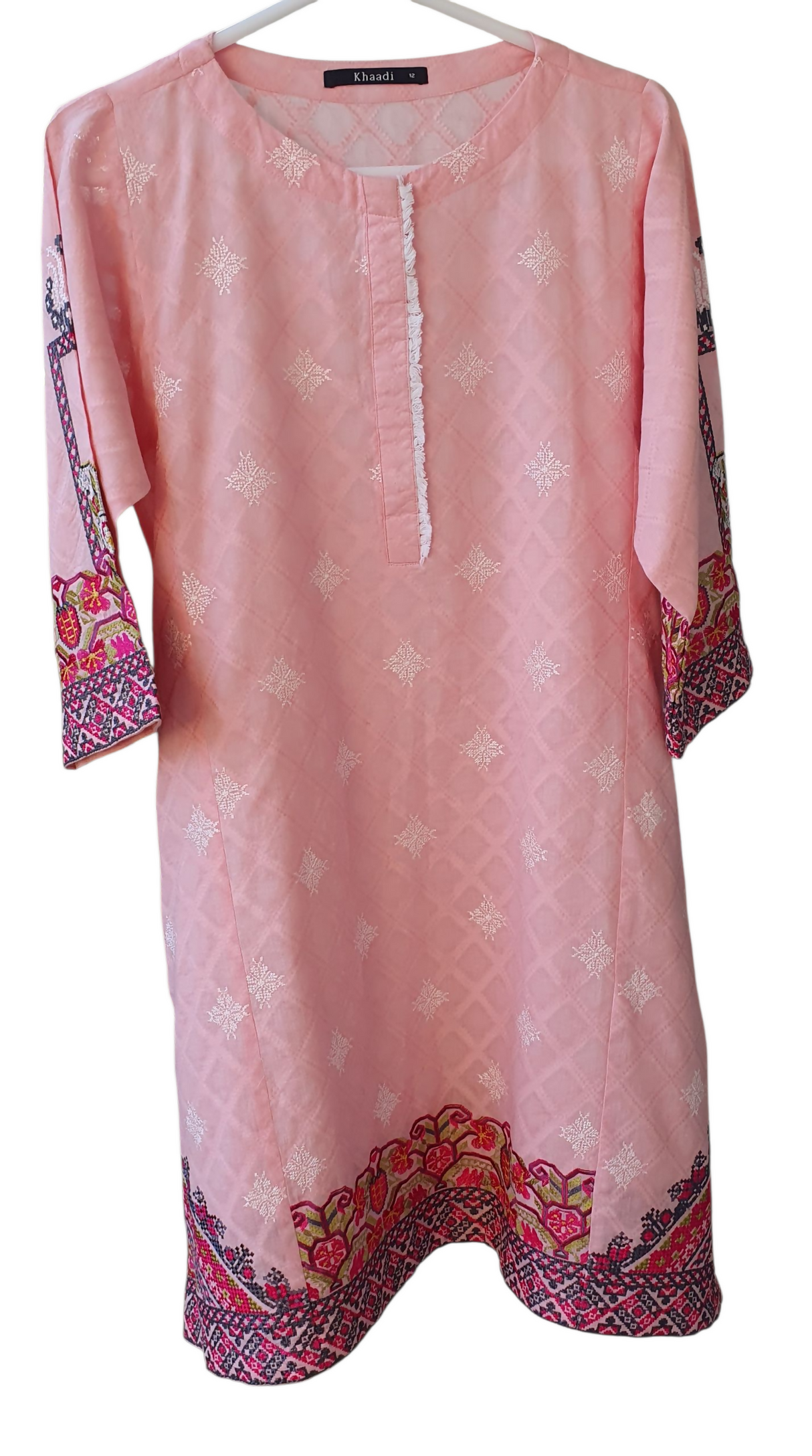 Khaadi | Pink Dobby Embroidered kurta Trouser | Women Branded kurta Trouser | Size Medium | Worn Once