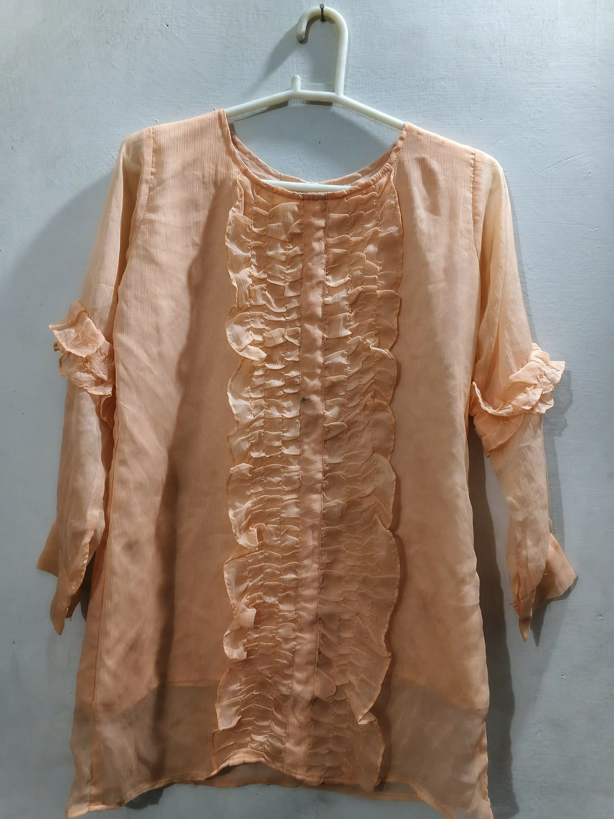 Nazmina | Peach Chiffon Top | Girls Tops and Shirts | Size: Small | Worn Once