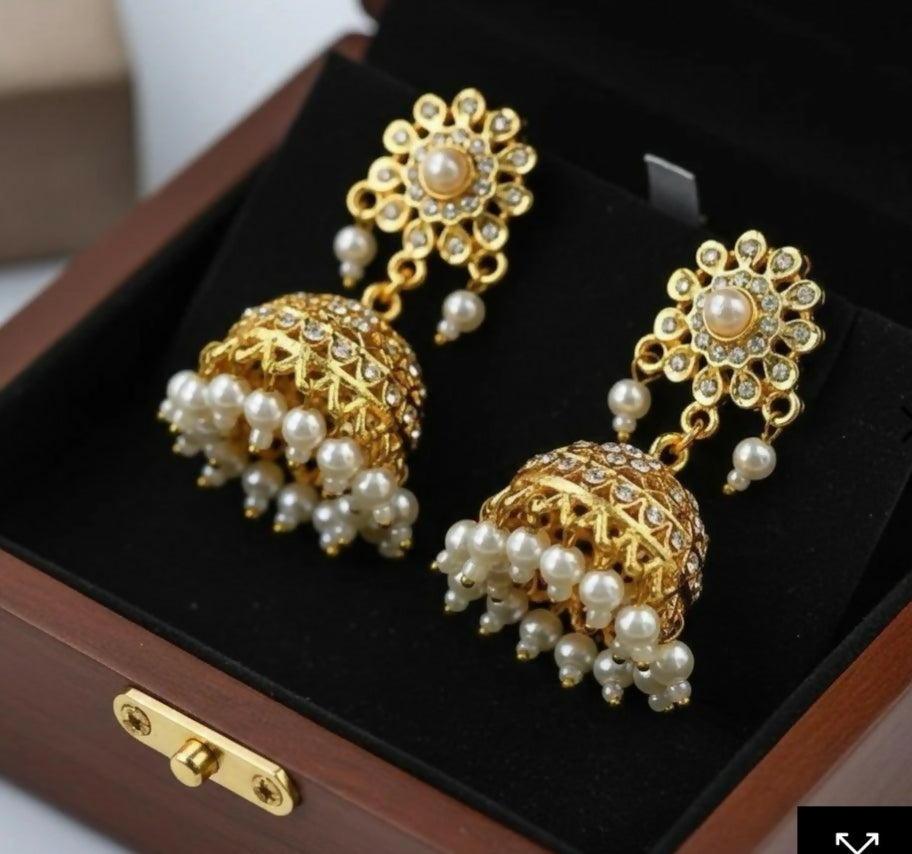 Round flower pearl drop jhumki-00040 | Women Jewelry | Earrings | Brand New