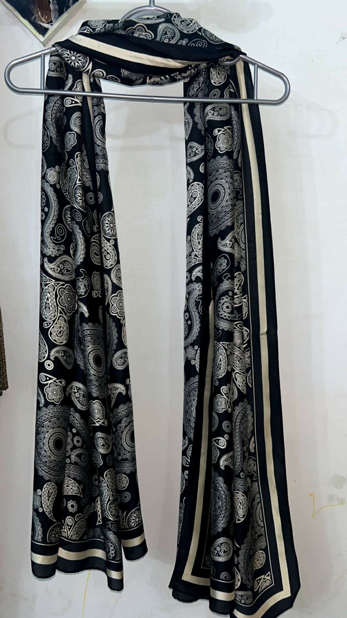 Black Printed Silk Scarf | Women Accessories | Hijabs & Scarves | Black | Worn Once