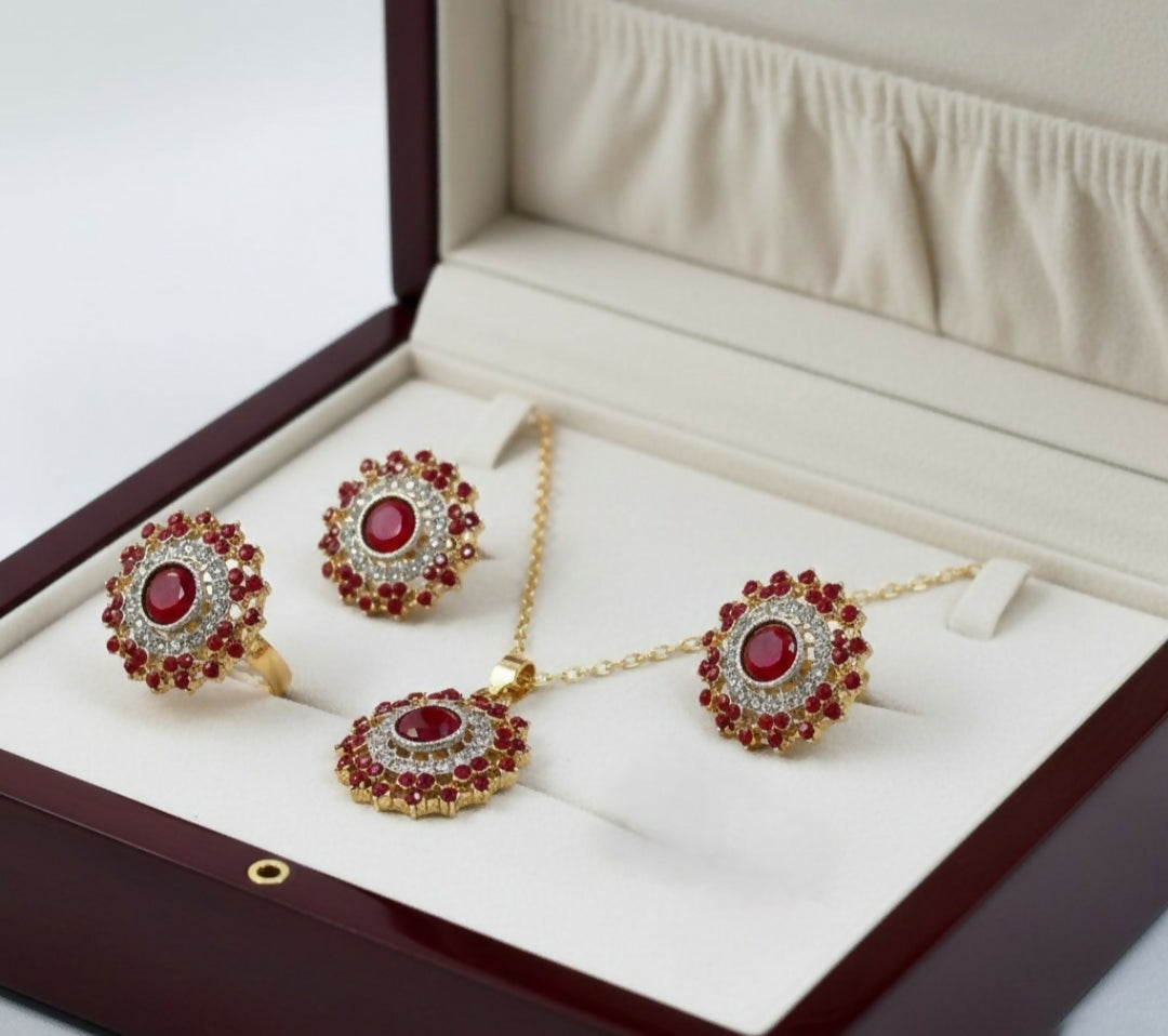 Round Stone Flower Pendant Set-00268 | Women Jewelry | Necklaces & Pendants | Brand New