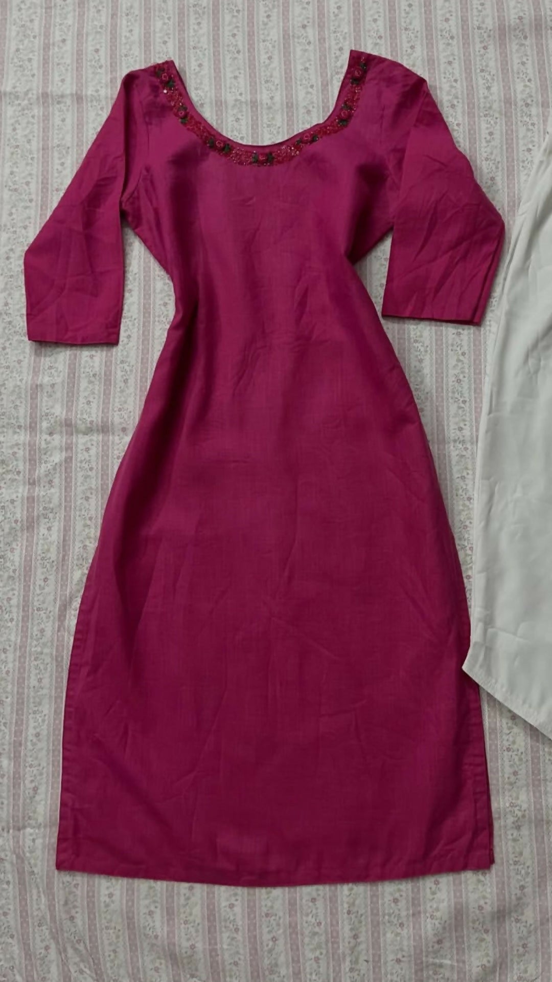 Fuchsia Pink Beautiful Embroidered Long Kurti | Women Locally Made Formals | Small | New