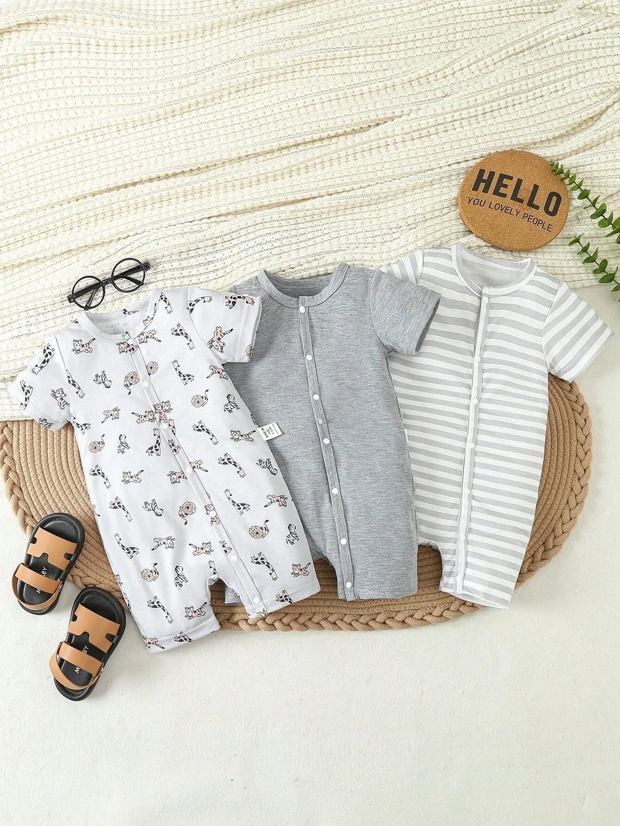 Buy SHEIN Baby Boy's Stylish Casual Striped Print Romper Set Of 3 For Spring/Summer in Pakistan