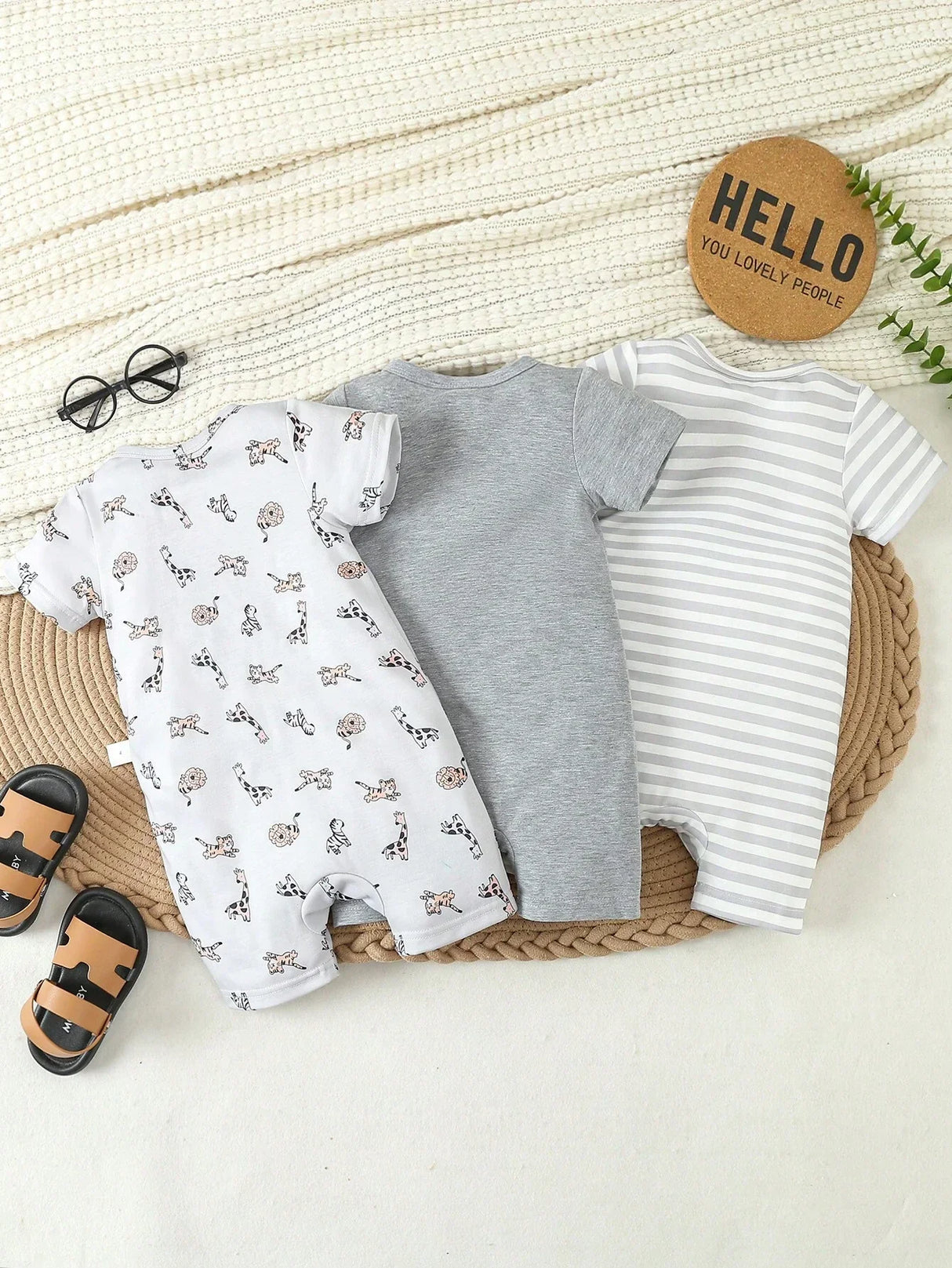 Buy SHEIN Baby Boy's Stylish Casual Striped Print Romper Set Of 3 For Spring/Summer in Pakistan