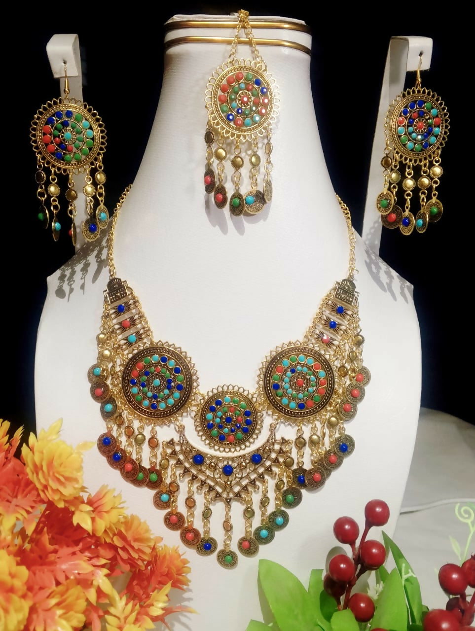 Jewelry Set | Traditional Afghani Necklace Earrings Tikka Set | Women Bridal Set | New