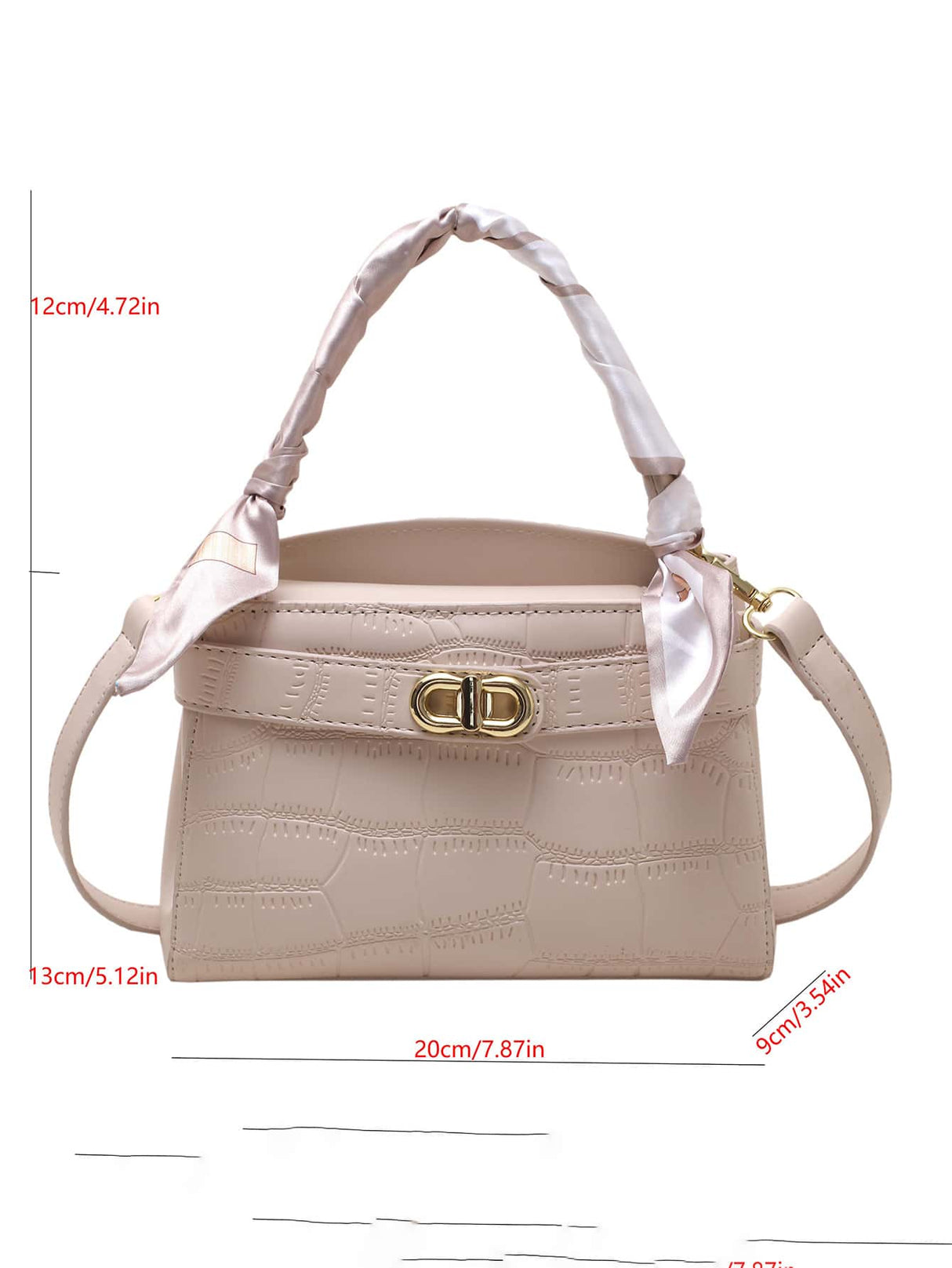 Buy SHEIN Bow Decor Elegant,,Old Money,Business Casual,Lightweight,Business Casual Mini Crocodile Embossed Twilly Scarf Decor Twist Lock Square Bag in Pakistan