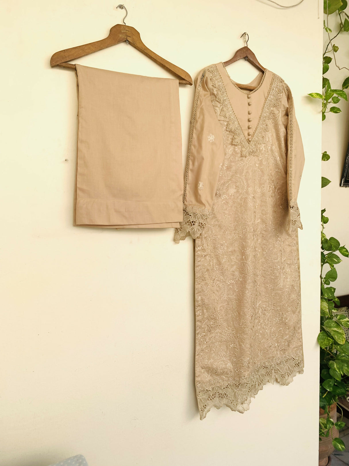 Beige 2PC Suit | Women Locally Made Kurta | Small | New