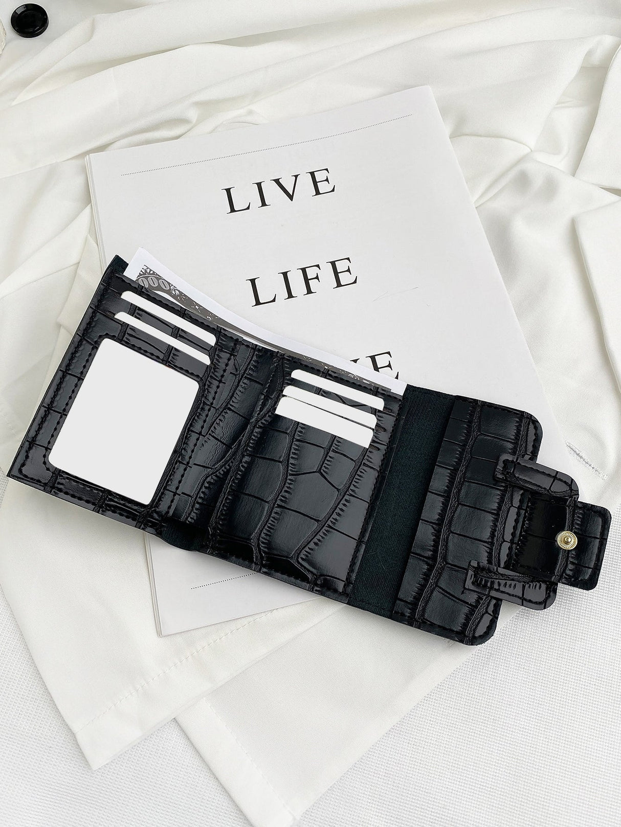 Buy SHEIN Crocodile Embossed Flap Small Wallet Coin Pocket Small Purse ID Window Bifold Women Wallet in Pakistan