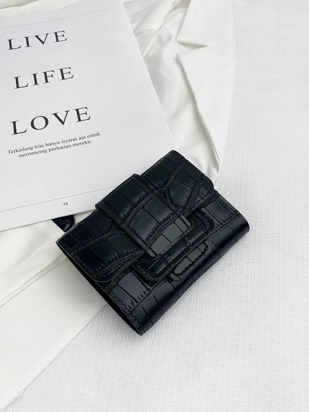 Buy SHEIN Crocodile Embossed Flap Small Wallet Coin Pocket Small Purse ID Window Bifold Women Wallet in Pakistan