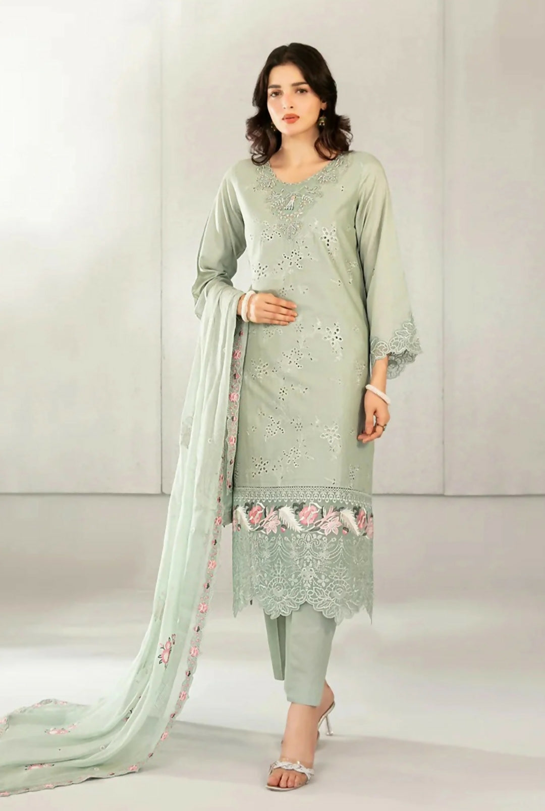 3 PCS Lawn Embroidered Dress | Women Locally Made Kurta | Sky Blue, Skin, Plum, Mint | All Sizes | Brand New