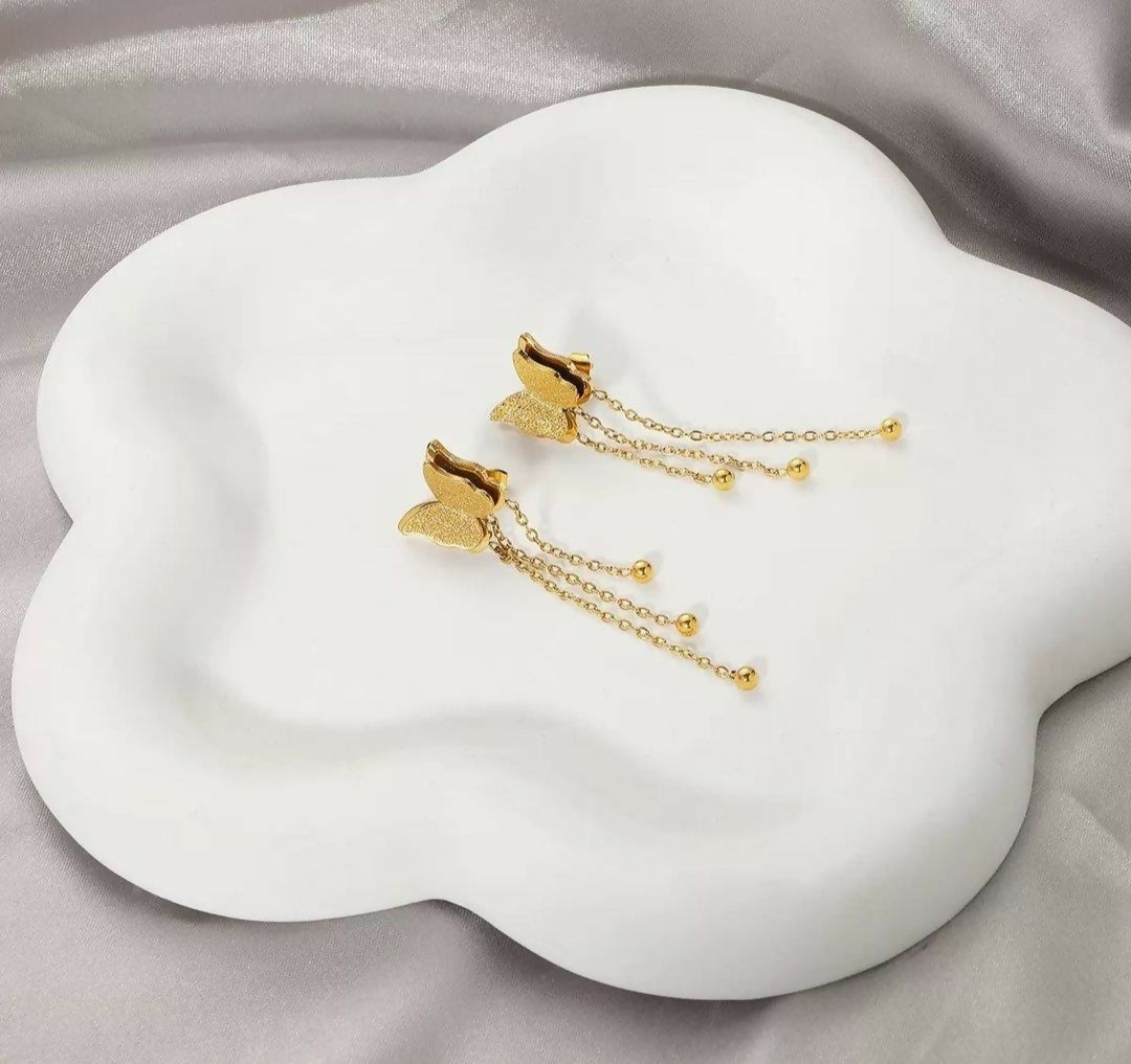 Double Butterfly Chain Drop Earrings-00667 | Women Jewelry | Earrings | Brand New