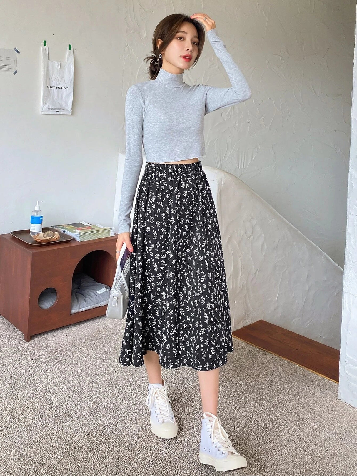 Buy Shein DAZY High Waist Ditsy Floral Skirt in Pakistan