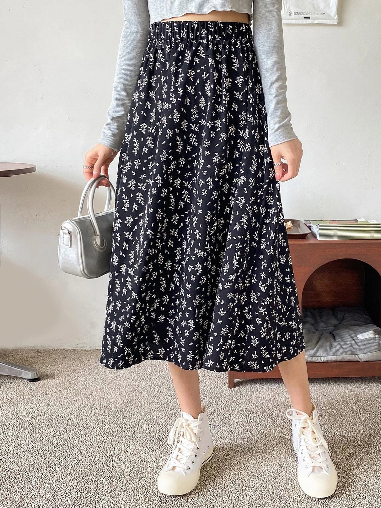 Buy Shein DAZY High Waist Ditsy Floral Skirt in Pakistan