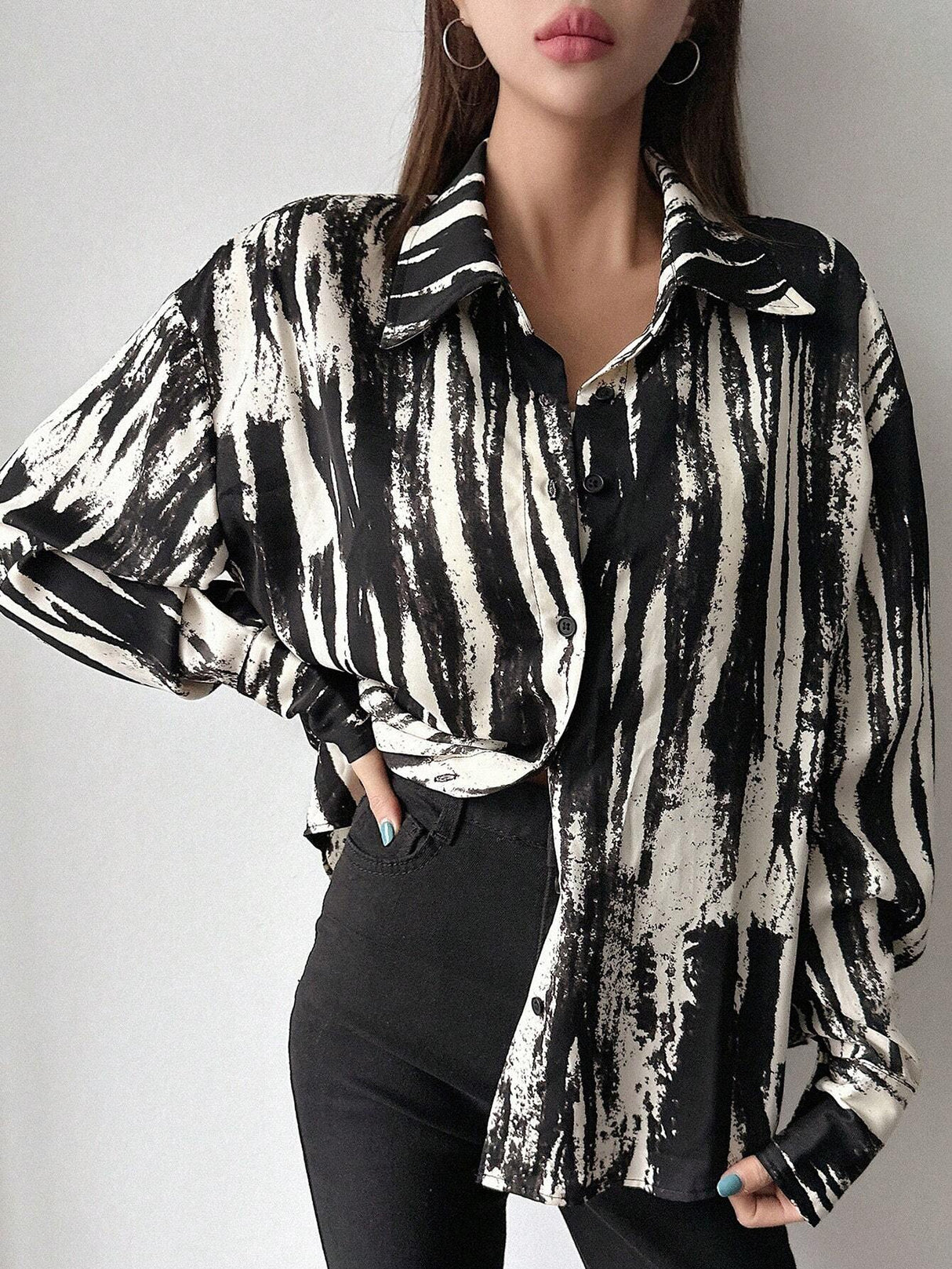 Buy SHEIN DAZY Brush Print Drop Shoulder Shirt in Pakistan