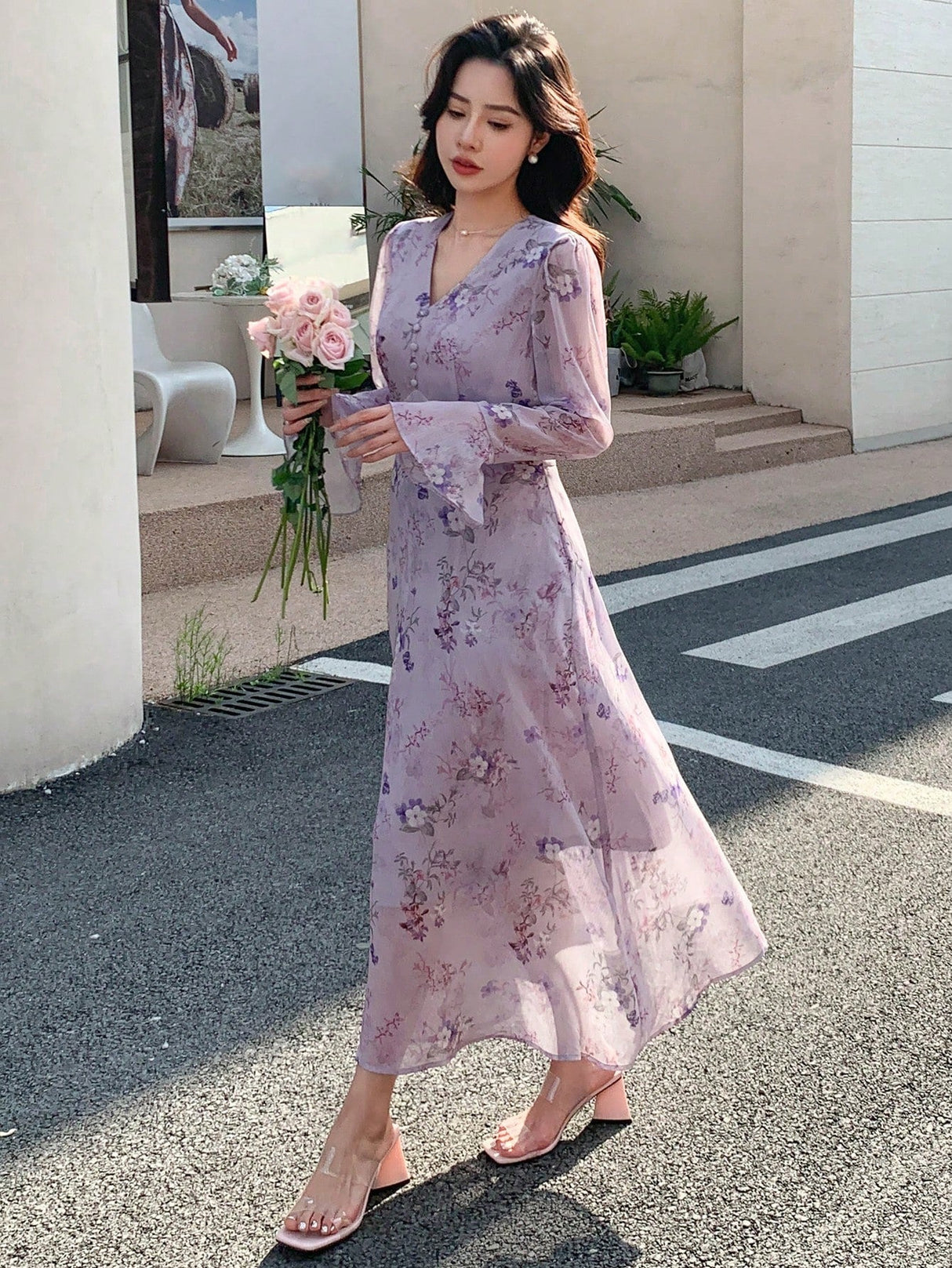 Buy SHEIN DAZY Floral Print Button Front Dress in Pakistan