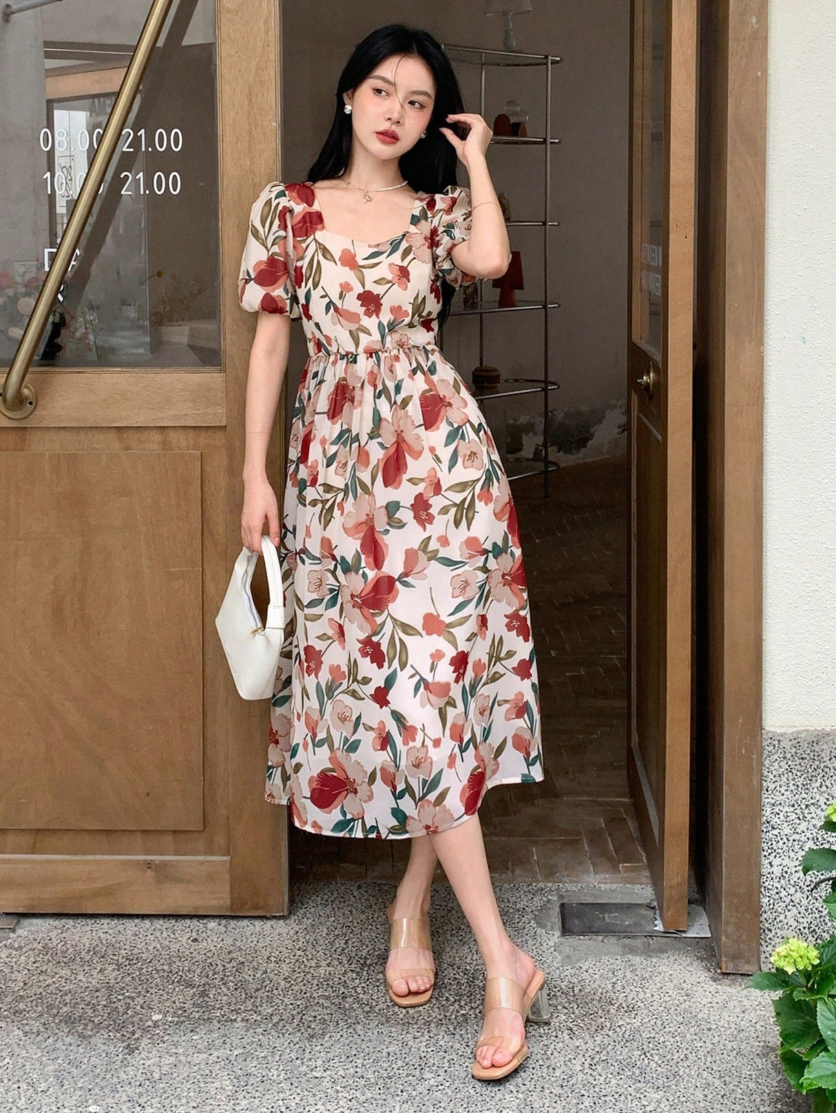 Buy SHEIN DAZY Kpop Floral Print Puff Sleeve Dress in Pakistan