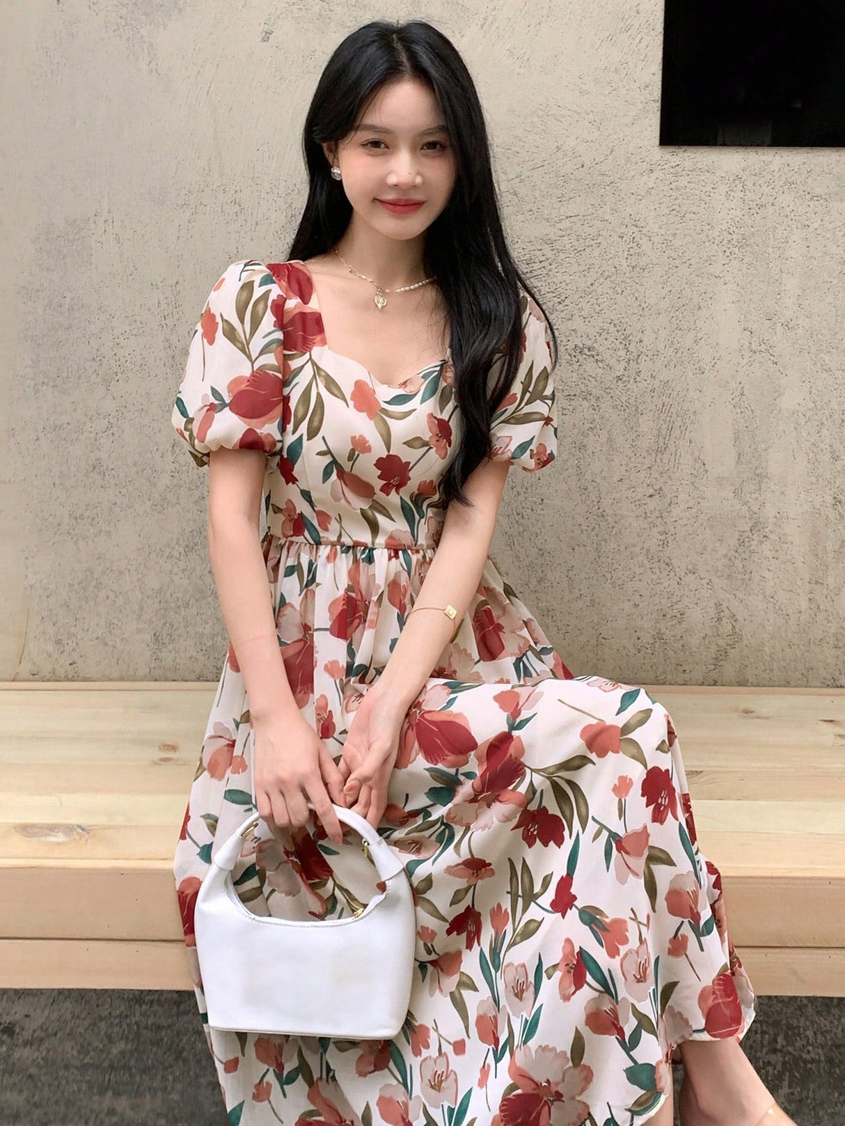 Buy SHEIN DAZY Kpop Floral Print Puff Sleeve Dress in Pakistan
