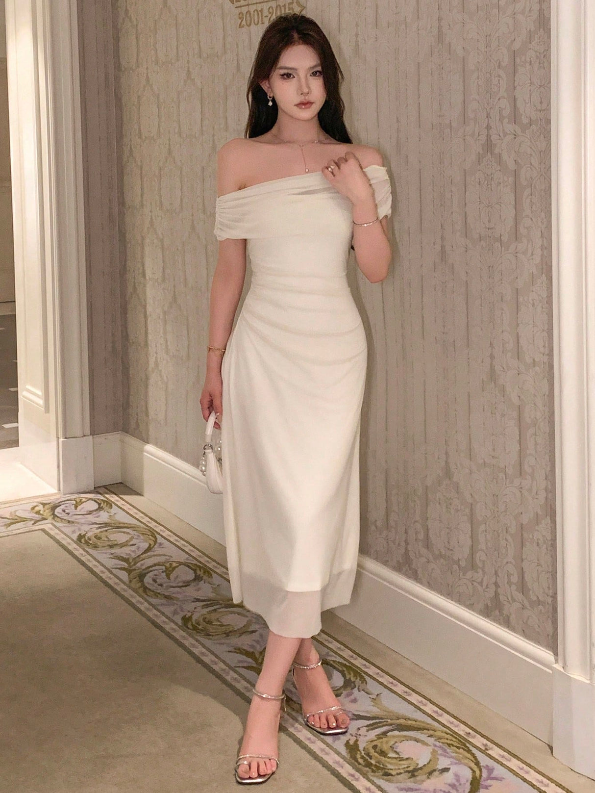 Buy SHEIN DAZY Kpop Solid Ruched Side Mesh Overlay Dress in Pakistan