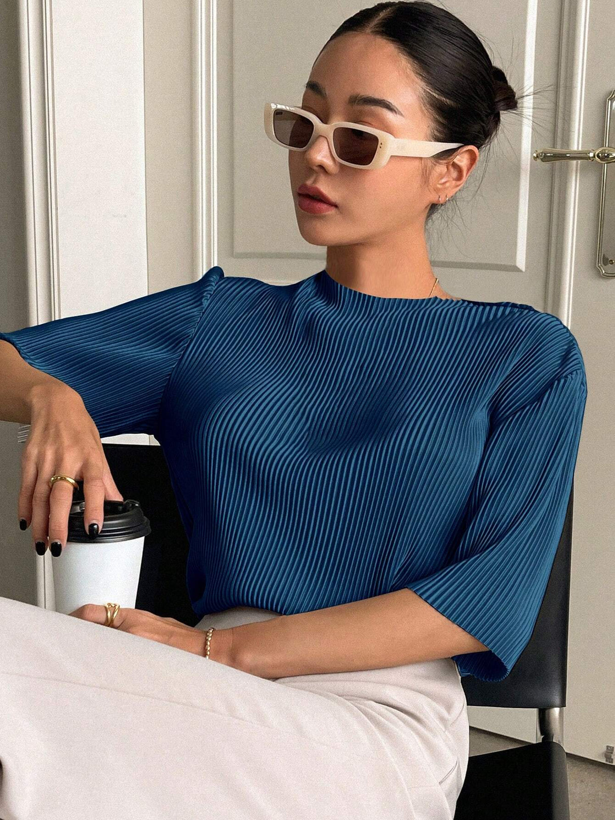 Buy SHEIN DAZY Solid Color Textured Loose-Fitting Short Sleeve T-Shirt For Summer in Pakistan