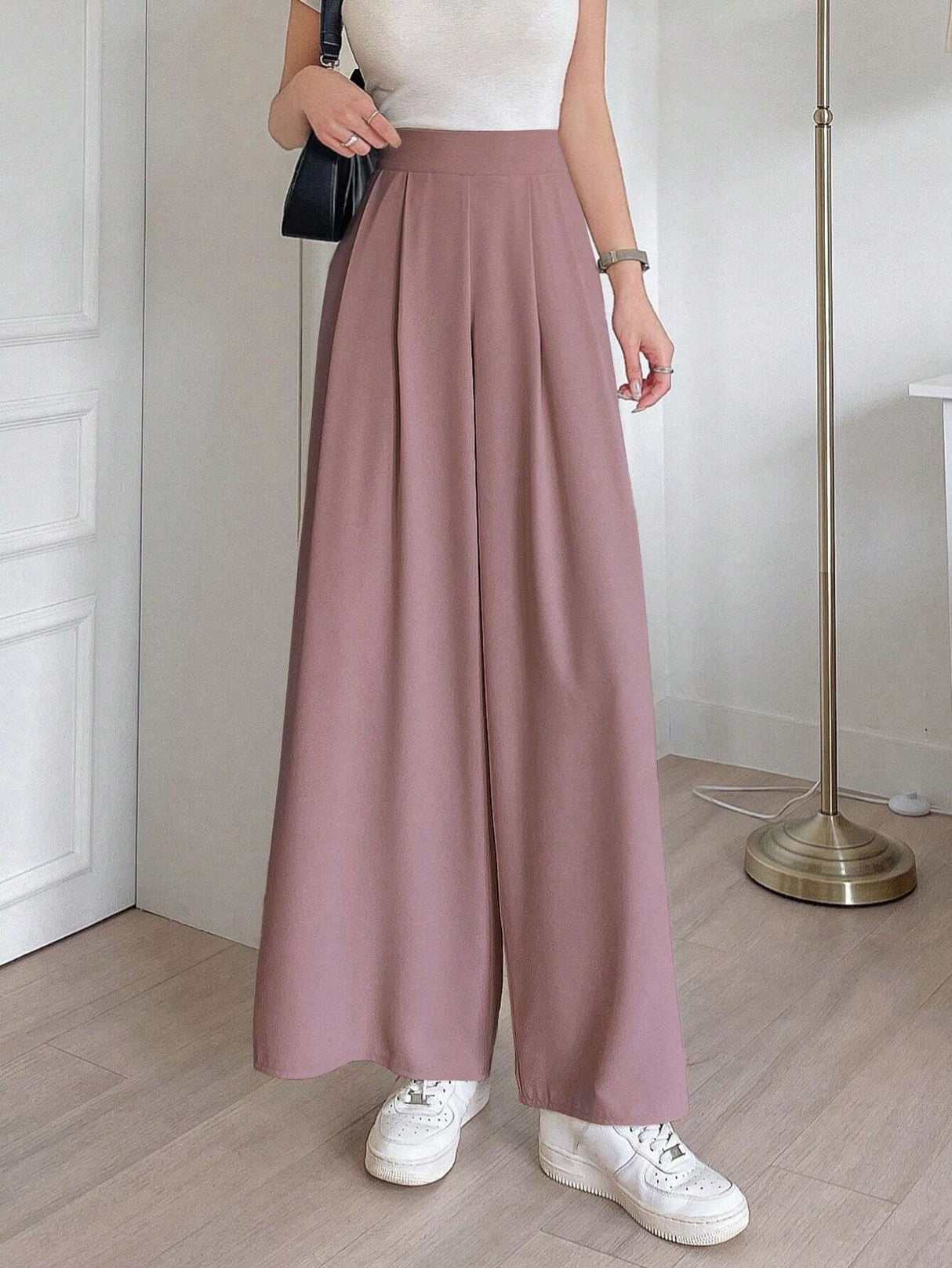 Buy SHEIN DAZY Solid Color Wide Leg Regular Pants, Suitable For Spring And Summer in Pakistan