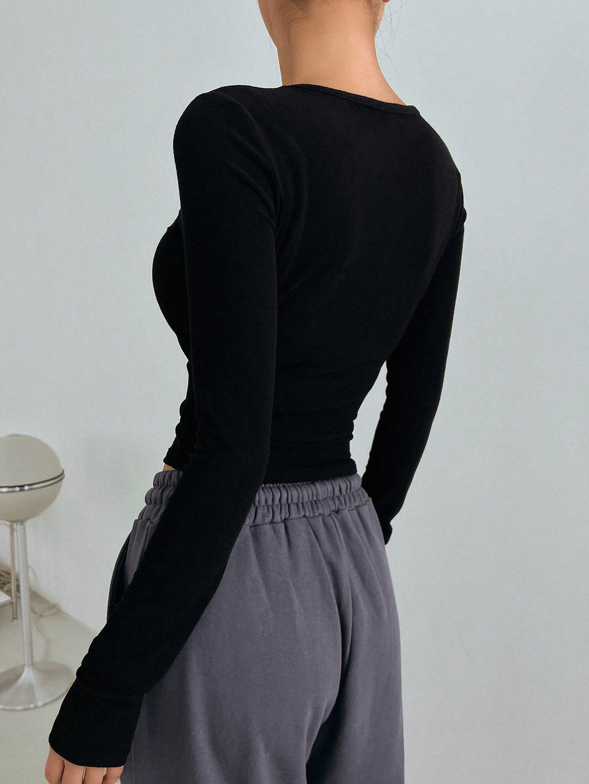 Buy SHEIN DAZY Solid Ribbed Knit Crop Tee in Pakistan
