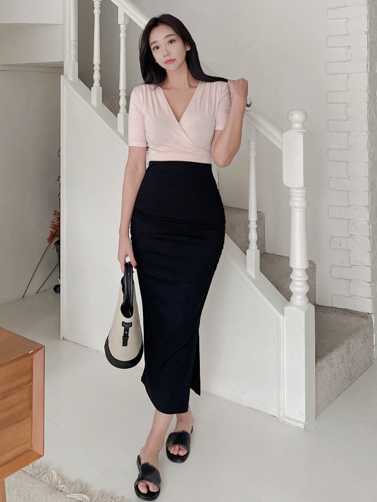 Buy SHEIN DAZY Solid Ruched Split Side Skirt in Pakistan