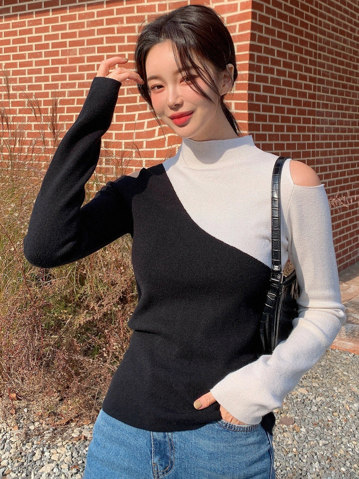 Buy SHEIN DAZY Two Tone Cold Shoulder Sweater in Pakistan
