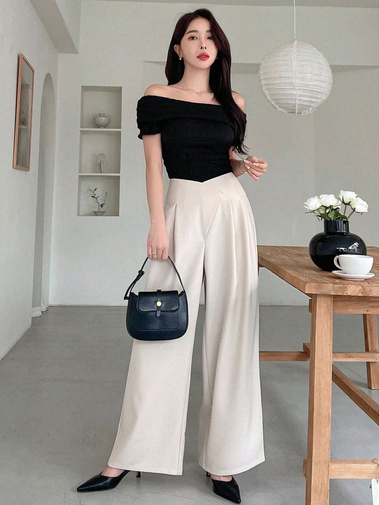 Buy SHEIN DAZY Women's Asymmetric Waist Wide Leg Pants in Pakistan