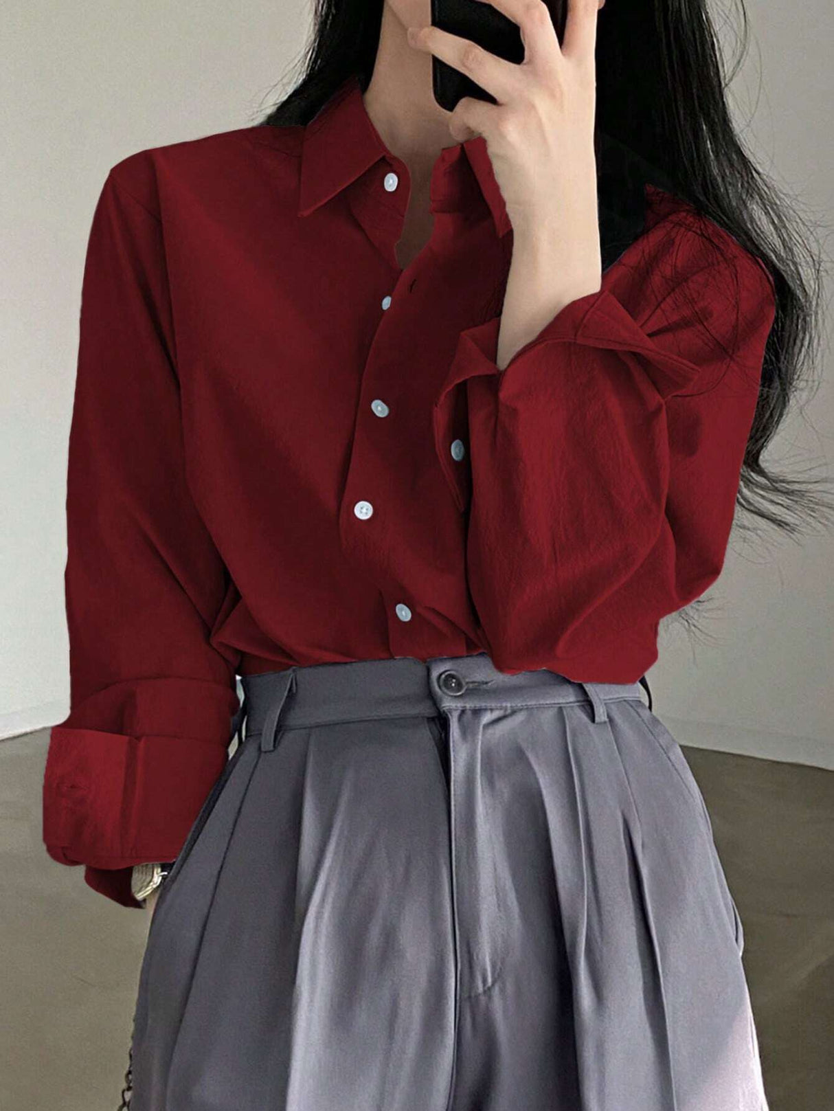 Buy SHEIN DAZY Women's Spring Solid Color Long Sleeve Shirt in Pakistan