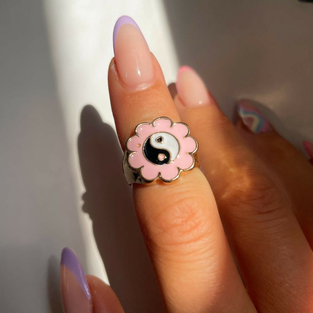 Yin Yang Floral Gold Ring g | Women Jewerly | Rings | Pink | Size: 8 | Brand New