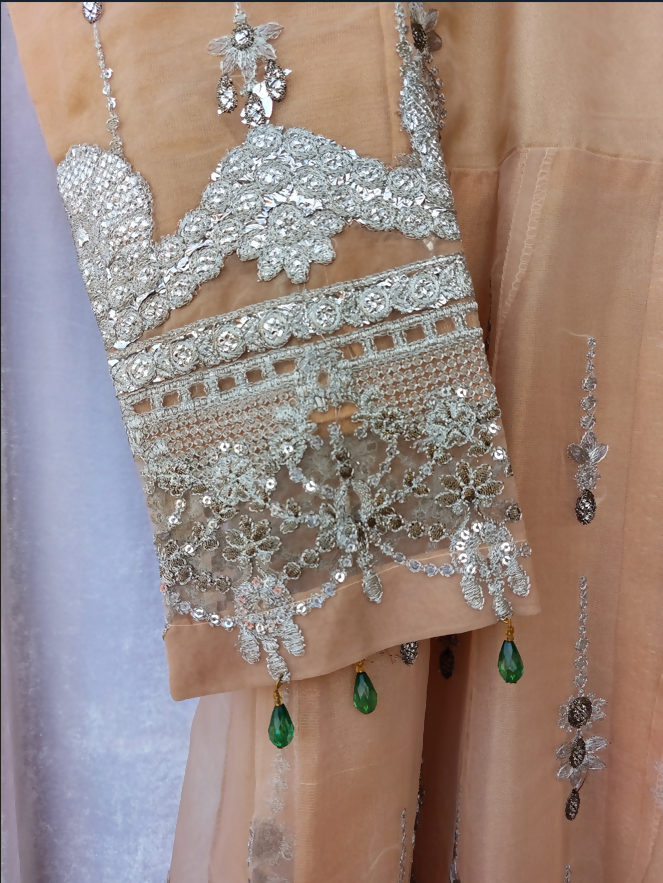 Champange Silver Embroidered Maxi | Women Frocks & Maxis | Medium | Worn Once