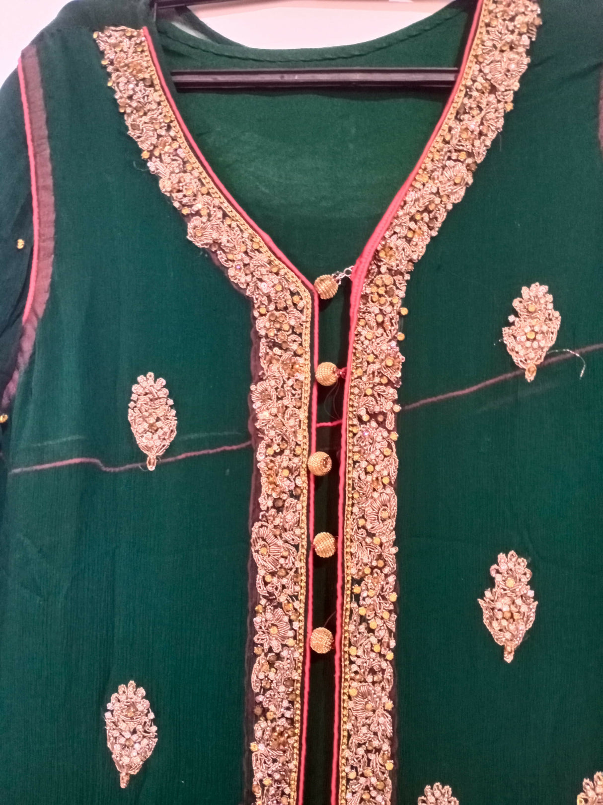 Bottle Green Open Frock Double Maxi | Women Locally Made Formals | Large | Preloved