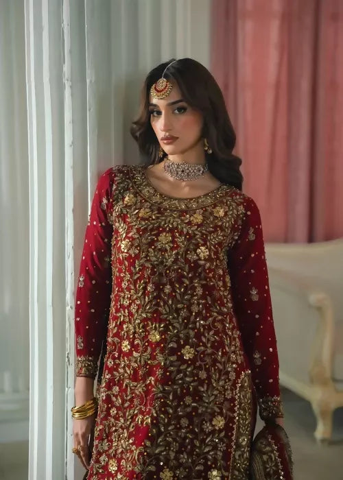 Haseens Officials | Maroon | Bridal Lehnga( Surkhaab) | Women Bridals | Large | Worn Once