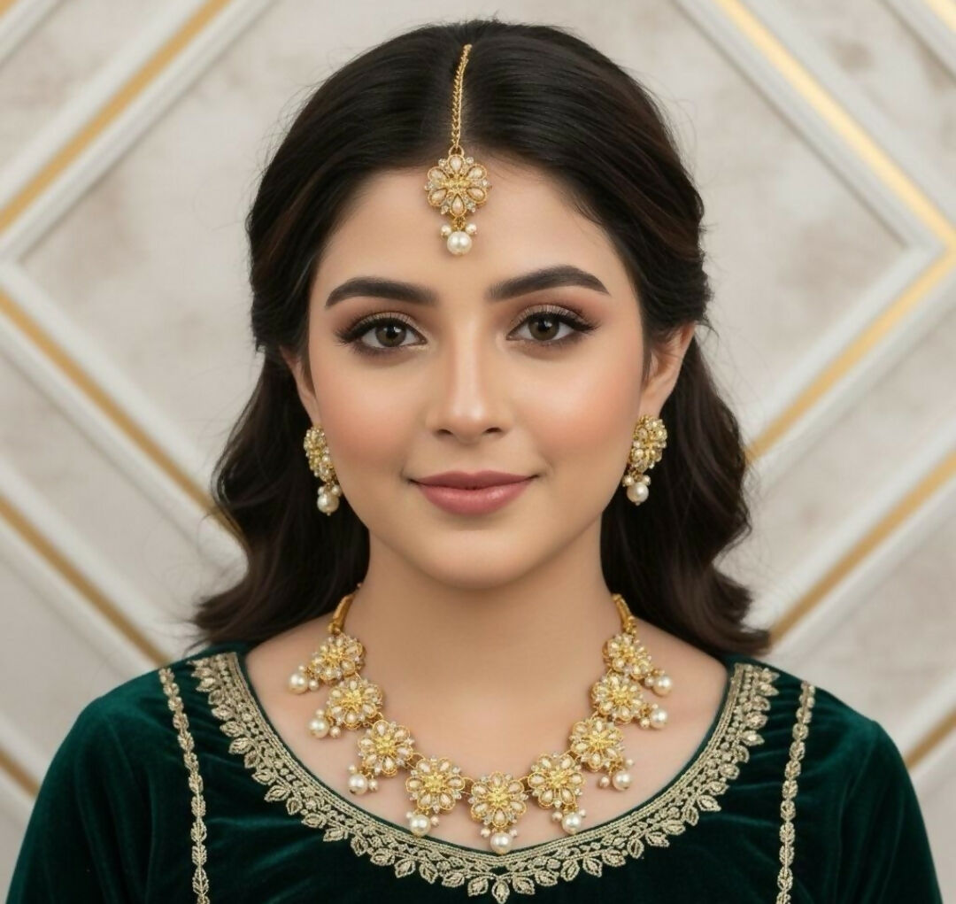 Flower Pearl Drop Necklace Set-00020 | Women Jewelry | Wedding Jewelry & Sets | Brand New