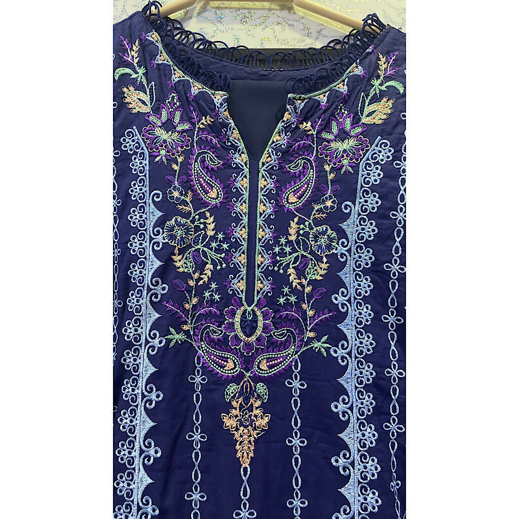 Fully Embroidered 3PC Dress | Women Locally Made Kurta | Blue Kurta | Medium | Worn Once