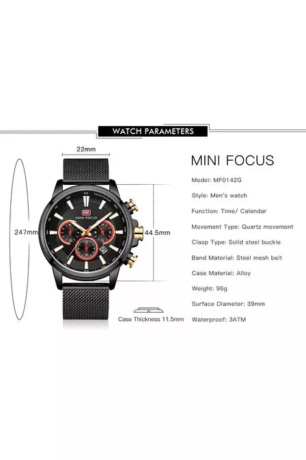 Buy Mini Focus Black Mesh Black 44.5 mm Dial Quaartz Gents Chronograph Watch- MF0142G-02 in Pakistan
