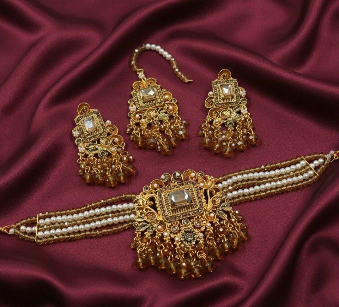 Rectangle Pearl Drop Choker Set-00265 | Women Jewelry | Wedding Jewelry & Sets | Brand New