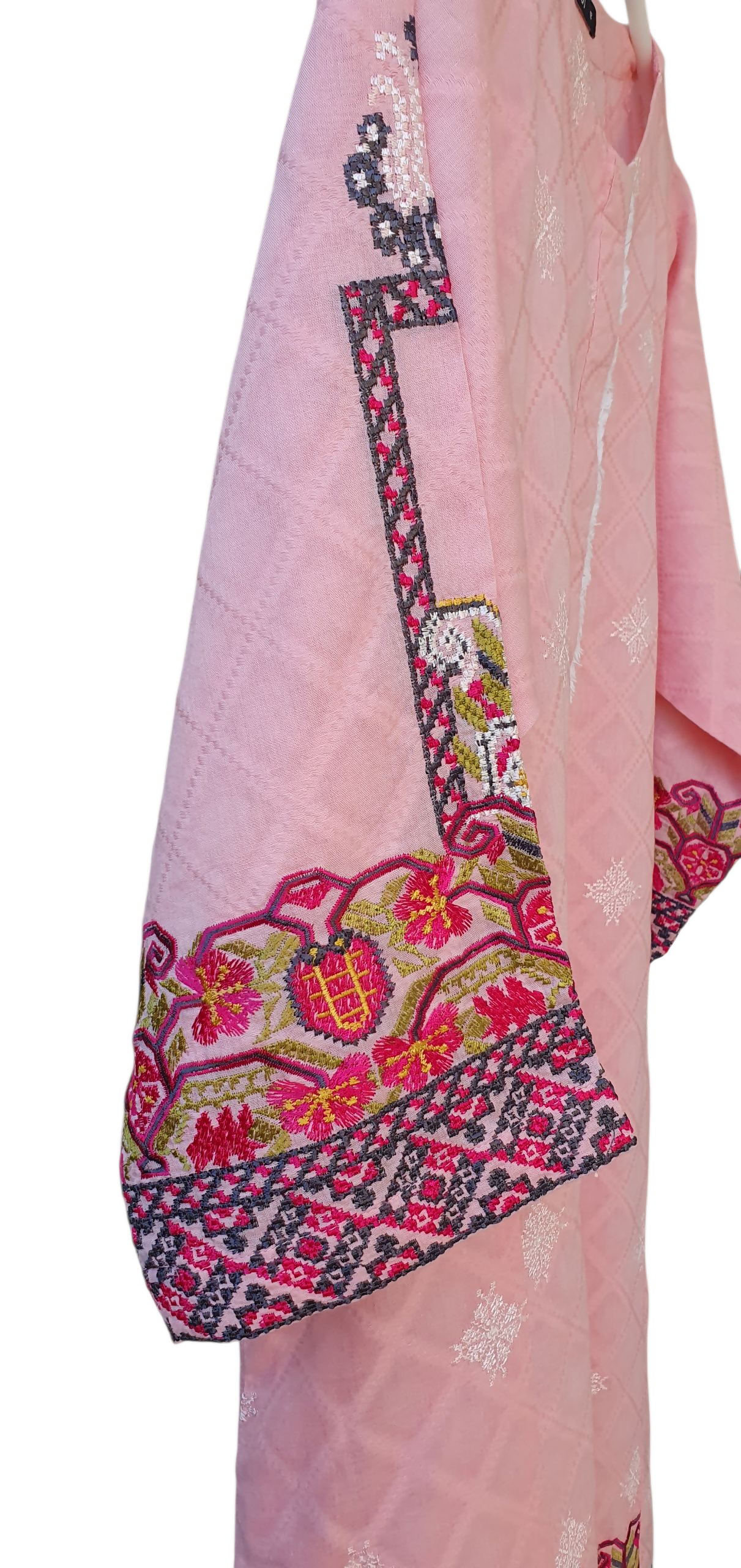 Khaadi | Pink Dobby Embroidered kurta Trouser | Women Branded kurta Trouser | Size Medium | Worn Once