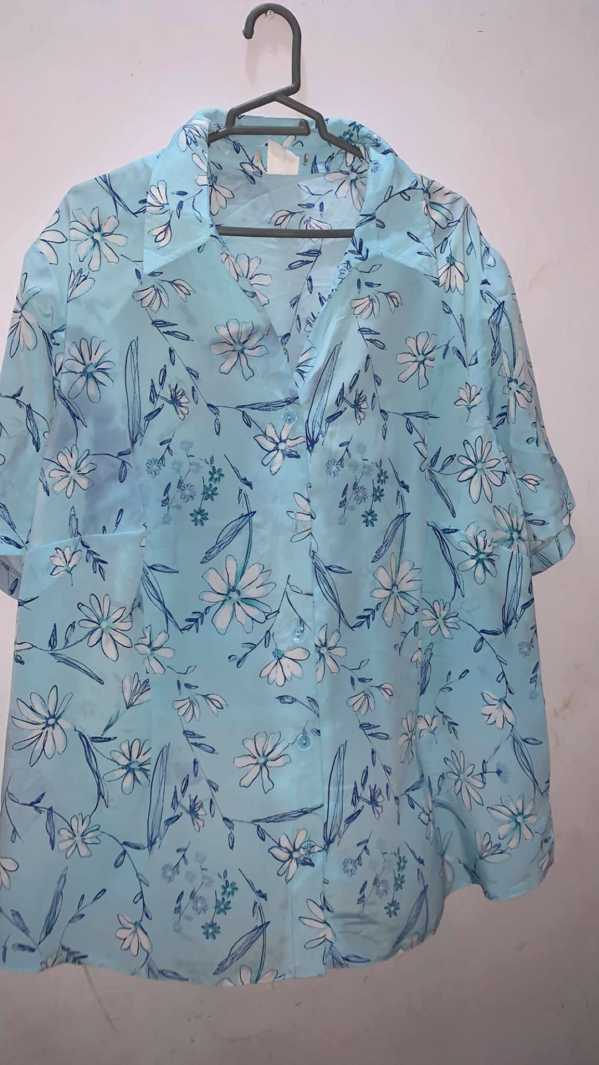 Sky Blue Floral Baggy Shirt stylish Western Top | Women Tops & Shirts | XLarge | Preloved